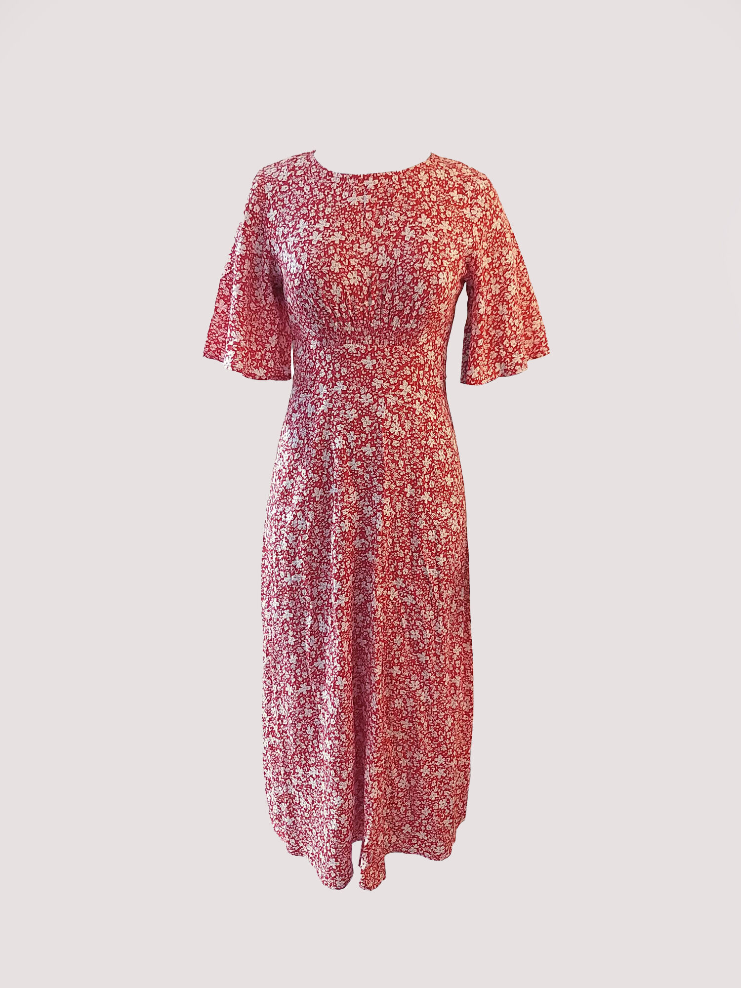Vintage Ditsy Midi Dress Apricot Clothing