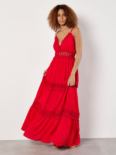 Lace Crinkle Tiered Maxi Dress