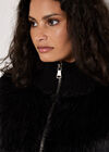 Faux Fur Ribbed Knit Cardigan, Black, large
