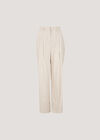Linen Blend Cinch Hem Trousers, Cream, large