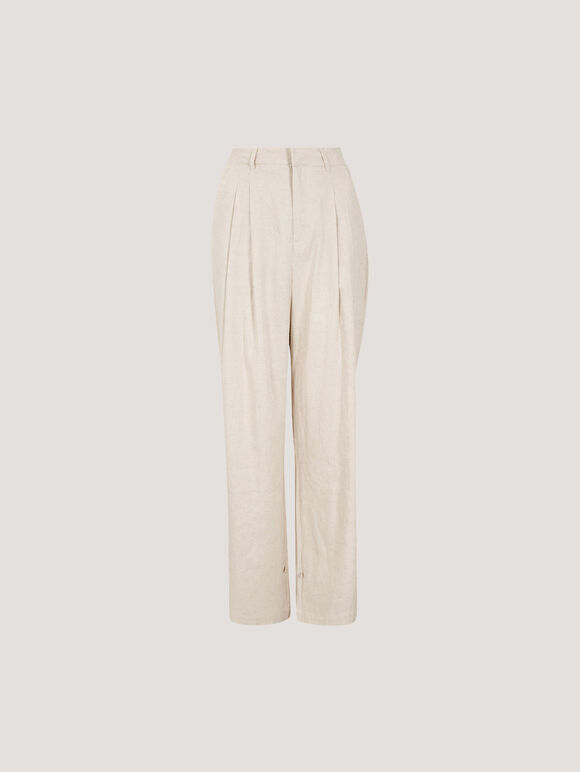 Linen Blend Cinch Hem Trousers, Cream, large