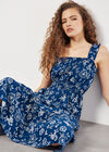 Floral Silhouette Smocked Midi Dress, Blue, large