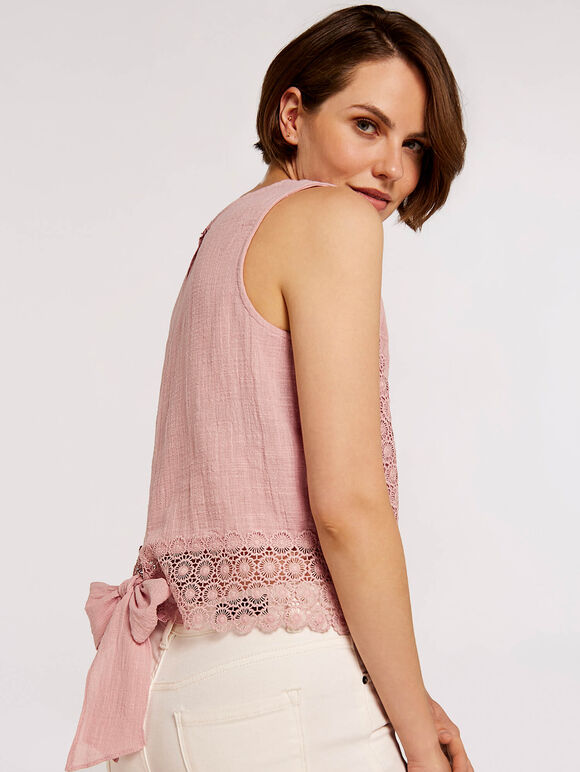Back Bow Cotton Top, Pink, large