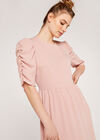 Puff Shoulder Midi Dress, Pink, large