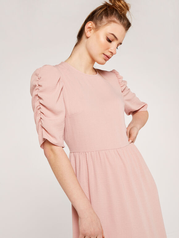 Puff Shoulder Midi Dress, Pink, large