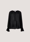 Textured Peplum Hem Blouse, Black, large
