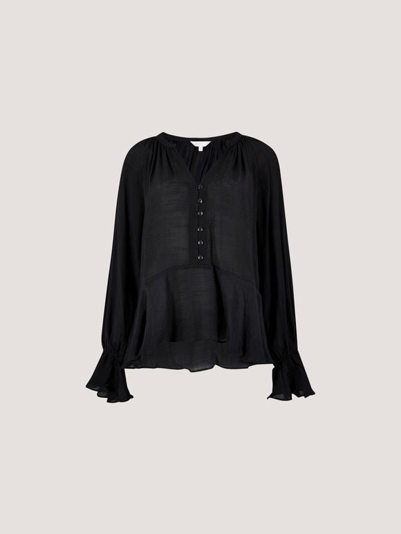 Textured Peplum Hem Blouse, Black, large