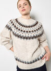 Fair Isle Fluffy Jumper, Stone, large