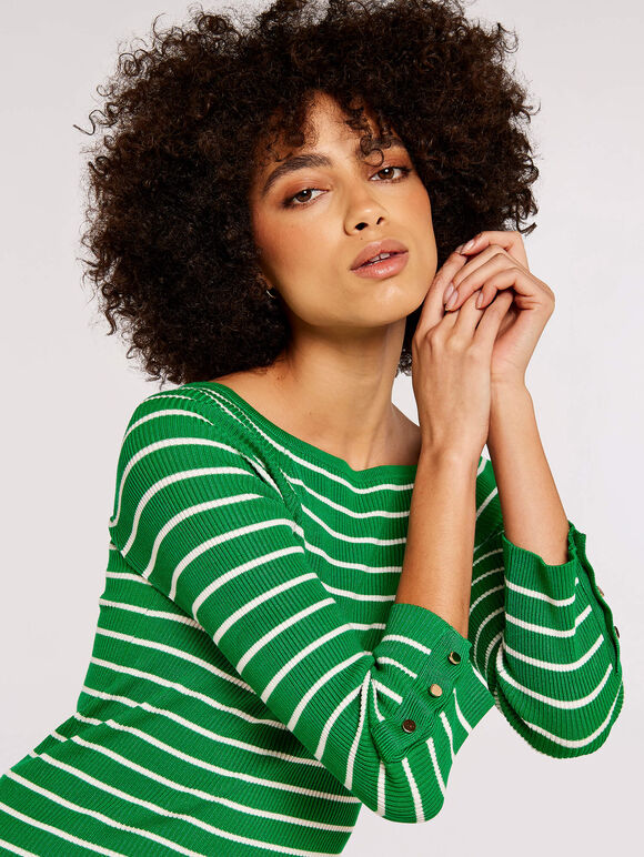  Stripe Ribbed Jumper, Green, large