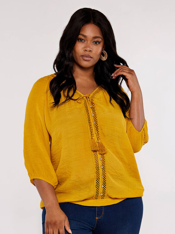 Curve Crochet  Batwing Top, Mustard, large