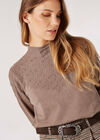Pointelle Shell Fine Knit Jumper, Brown, large