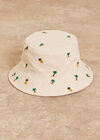 Tropical Palm Embroidered Bucket Hat, White, large