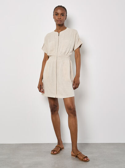 Linen Mix Utility Mini Dress