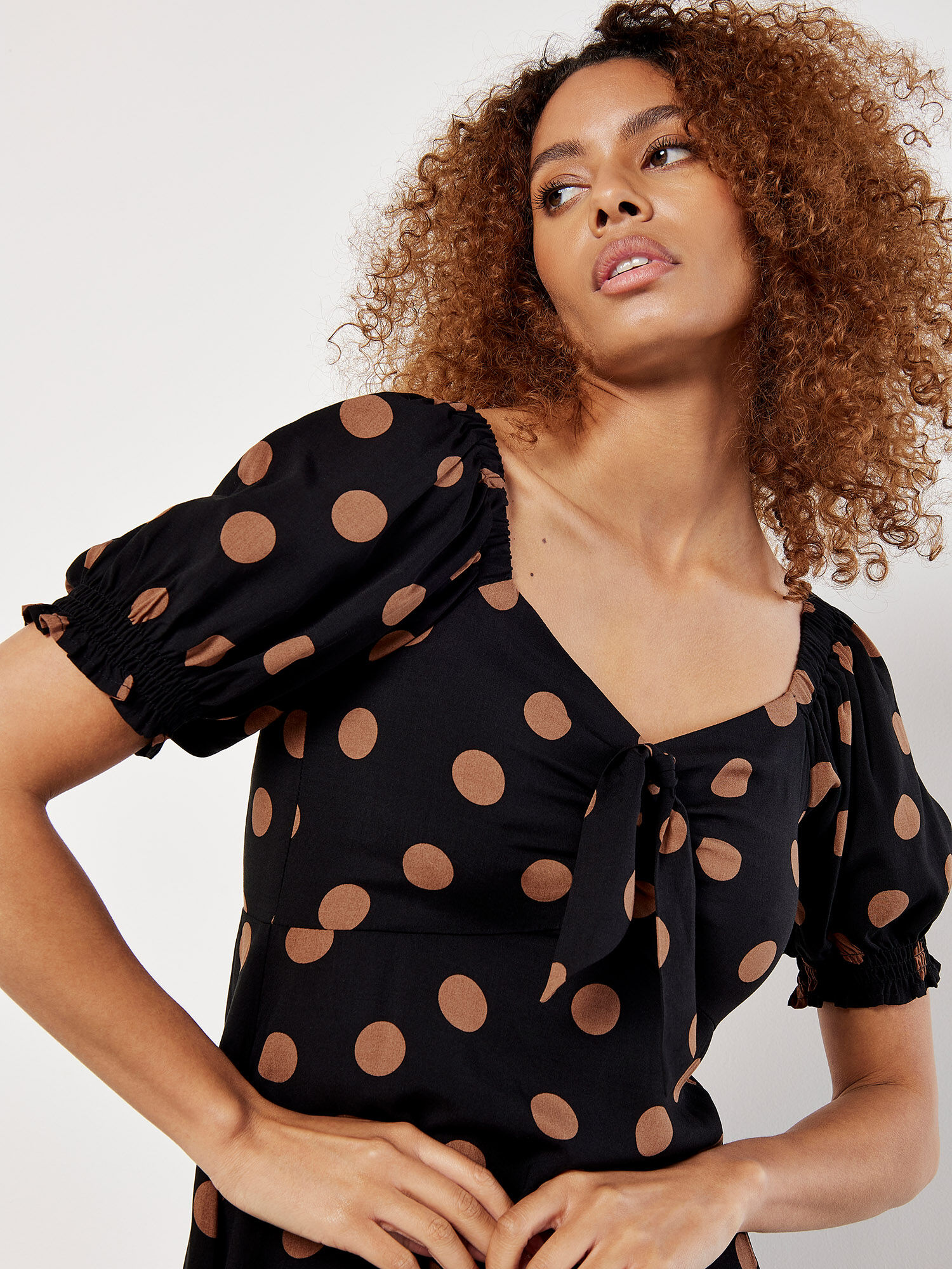 Apricot polka dot dress store