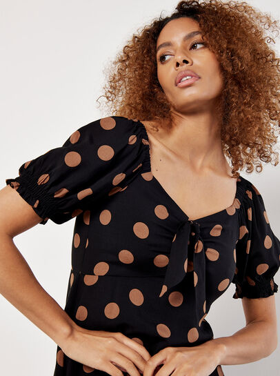 Polka Dot Bow Detail Midi Dress