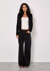 Faux Fur Ribbed Knit Cardigan, Black, large