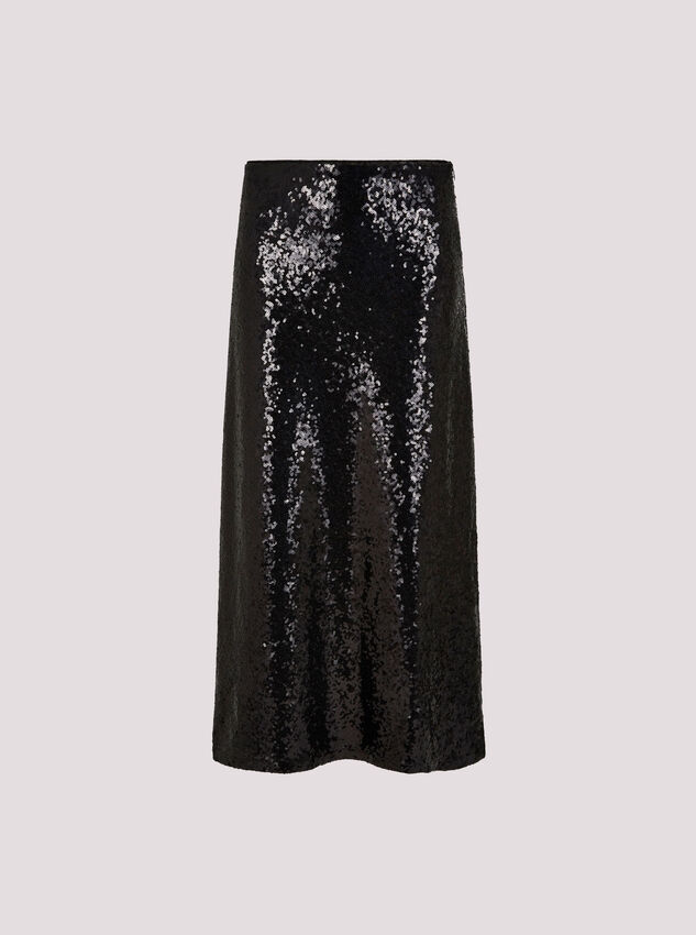 Sequin Bias Cut Midaxi Skirt, Black, large