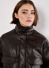 Faux Leather Bomber Jacket, Brown, large
