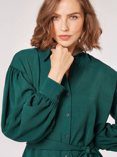 Balloon Sleeve Shirt Mini Dress