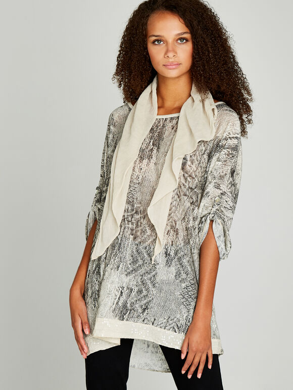  Snakeskin Sequin Top, Stone, large