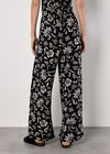 Tropical Print Wrap Leg Trousers, Black, large