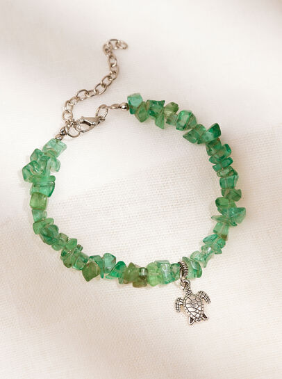 Green Stone Turtle Charm Bracelet