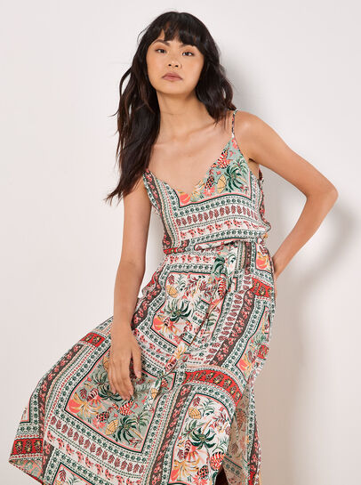 Tropical Print Camisole Midi Dress