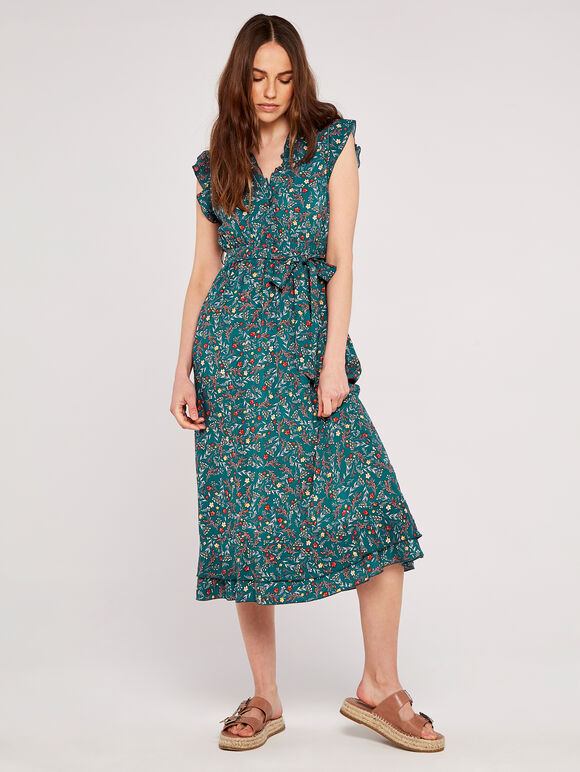 Buttercup Floral Midi Dress, Green, large