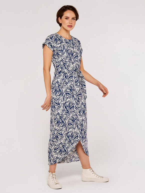 Brushstroke Print  Midi Dress, Cream, large