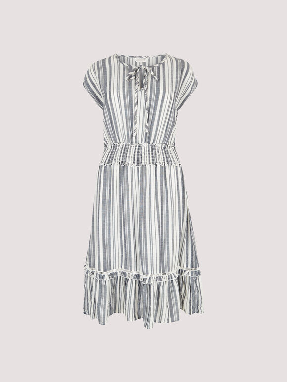 Stripe Ruffle Dress, Blue, large