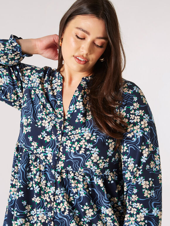 Curve Floral Swirl Blouse, Navy, large
