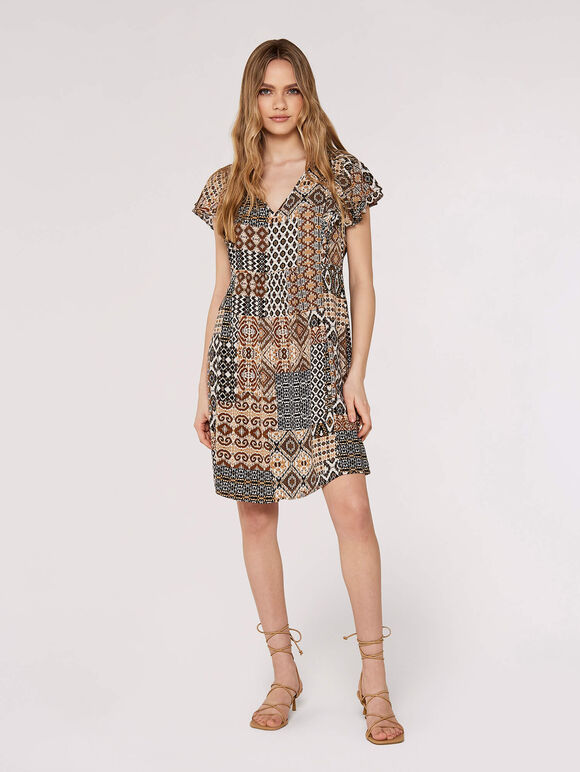 Ikat Tribal Mini Dress, Rust, large