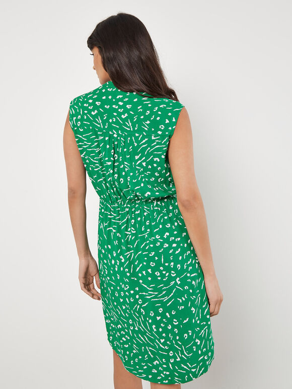 Animal Print Zip Mini Dress, Green, large