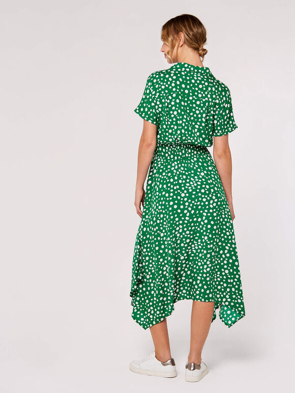 Painterly Dot Smocked Midi Dress, Green, large