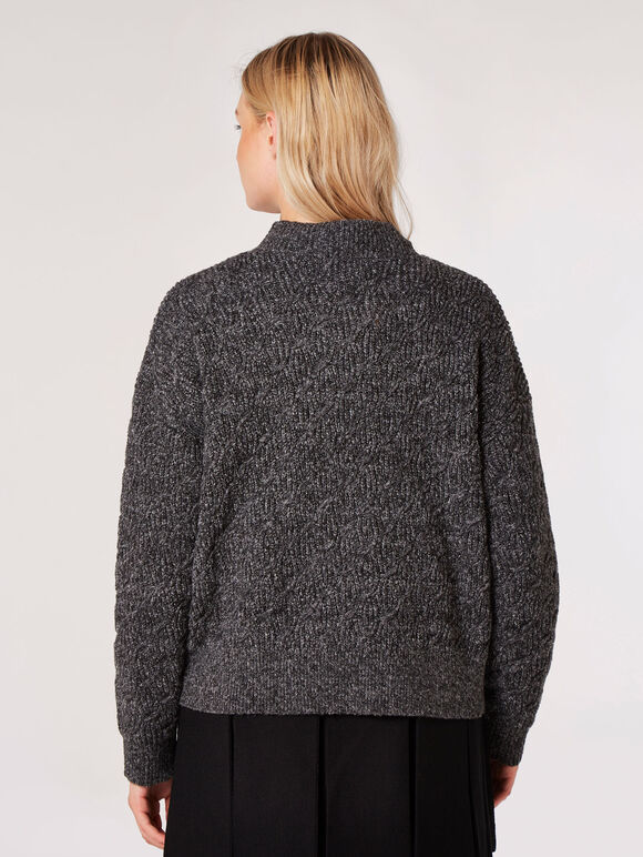 Plaited Knit Mock Neck Jumper, Grey, large