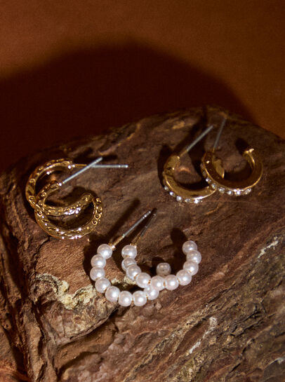 Gold Tone Hoop Earrings, Pack of 3