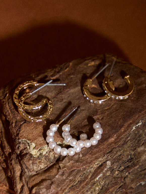 Gold Tone Hoop Earrings, Pack of 3, Assorted, large