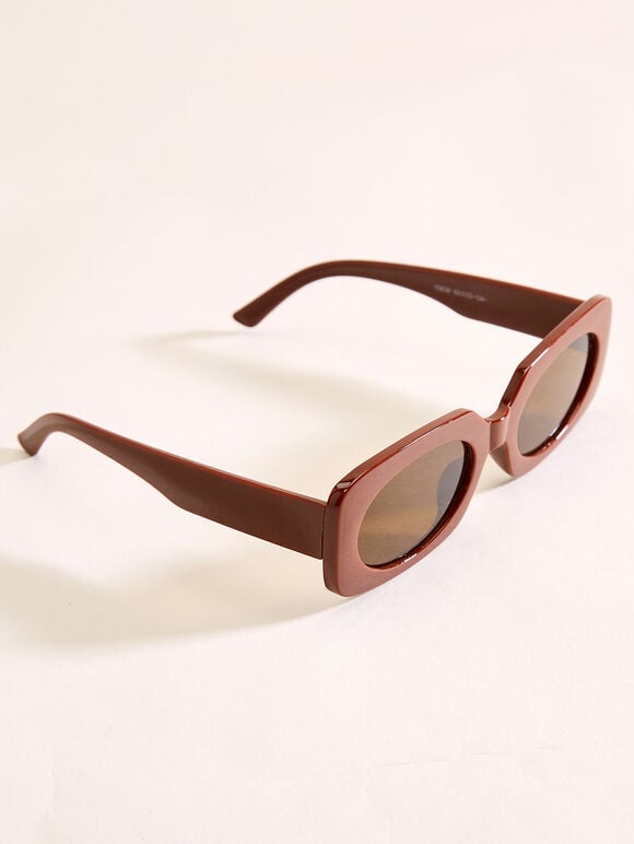 90s Style Square Sunglasses, Brown, large