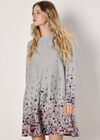 Floral Border Jersey Knit Mini Dress, Silver, large