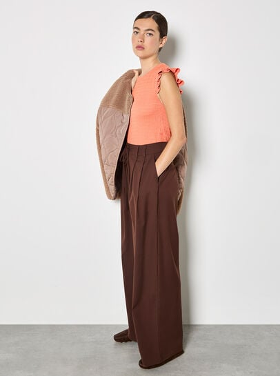 Textured Jersey Ruffle Sleeve T-Shirt