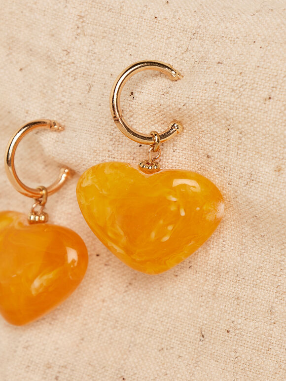 Gold Tone Heart Hoop Earrings, Yellow, large