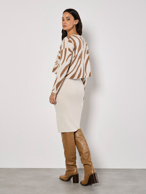Zebra Jumper Knitted Midi Dress Set, Cream, large
