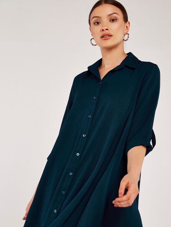 Shirt Swing Dress, Teal, large