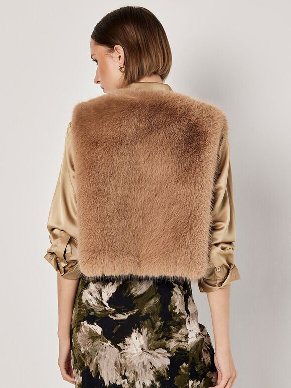 Faux Fur Cropped Gilet, Brown, large