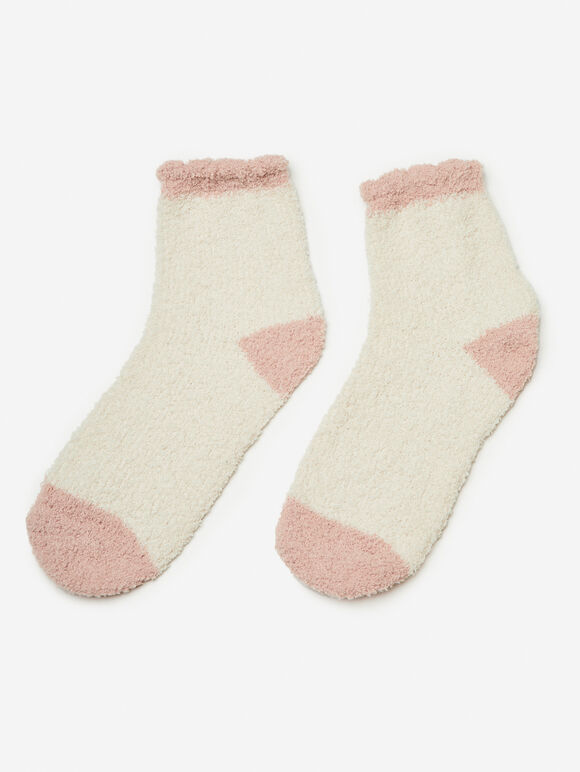 Soft Colourblock Trim Cosy Socks, Cream, large
