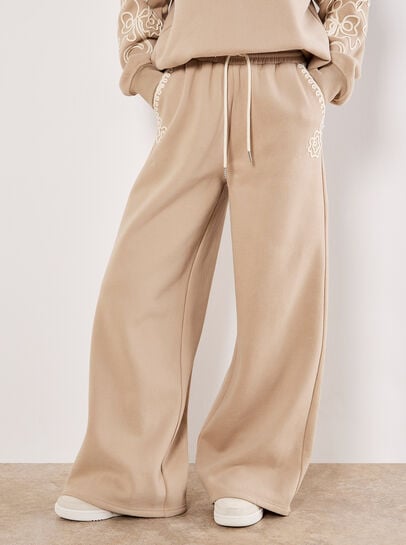 Floral Embroidered Wide Leg Joggers