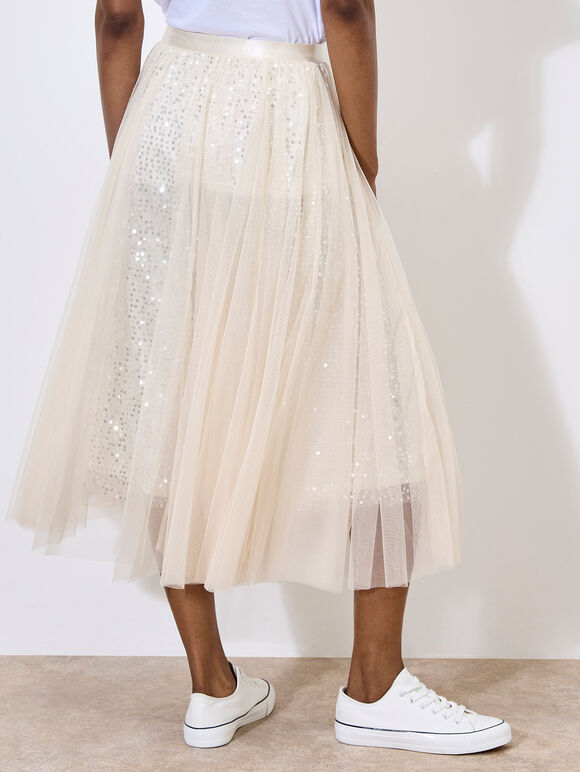 Sequin Tulle Midaxi Skirt, Stone, large