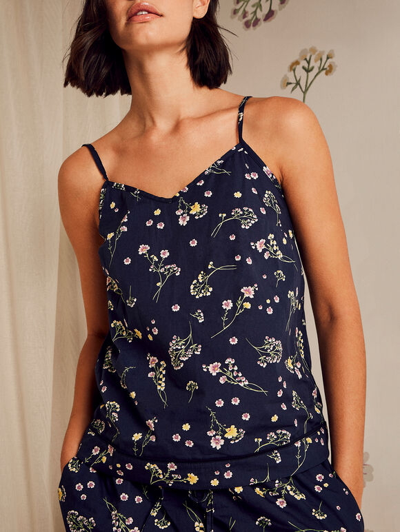 Botanical Print Cami Top, Navy, large