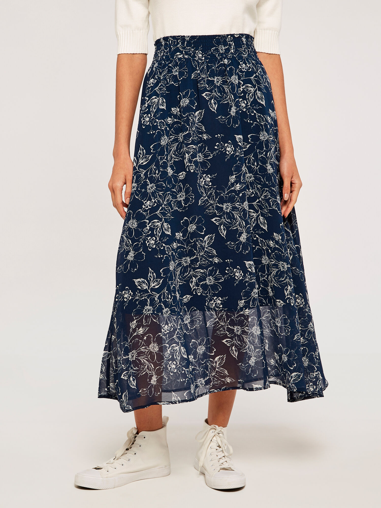 Long navy store floral skirt
