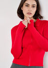 Zip Through Ribbed Knit Cardigan, Red, large